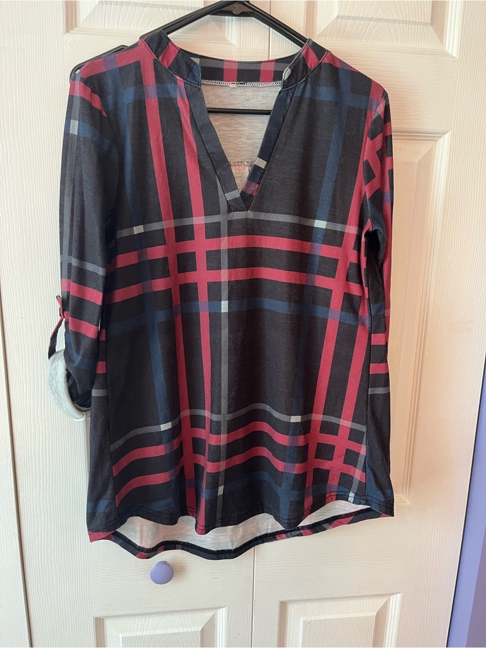 Amazon Plaid Tunic Top - Black, Burgundy & Navy